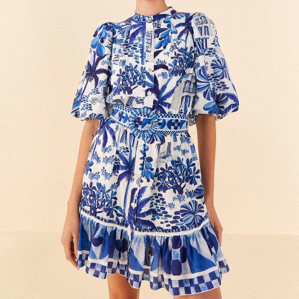FARM RIO Sweet Rio Puff Sleeve Mini Dress